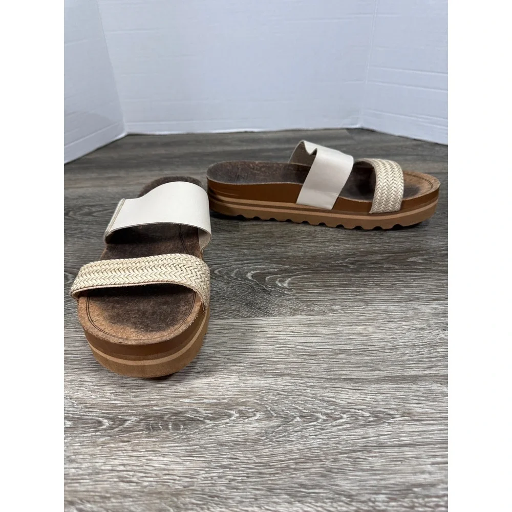 Reef‎ Cushion Vista Hi Platform Slide Sandals Cream Tan Woven Straps Womens 11